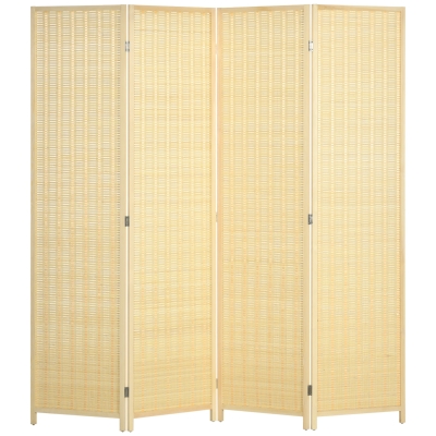 HOMCOM 4-teiliger Raumteiler, 180 x 180 cm, Faltbarer Sichtschutz aus Bambus und Baumwolle für Wohnzimmer, Schlafzimmer, Natur