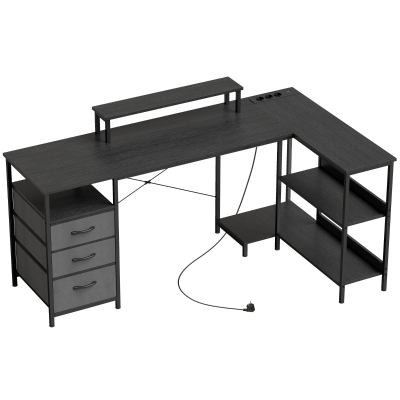 HOMCOM Birou în formă de L, birou colțar reversibil cu sertare și rafturi, 170 cm, Negru