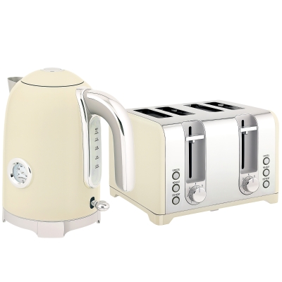 HOMCOM Retro Kettle and Toaster Set Cream