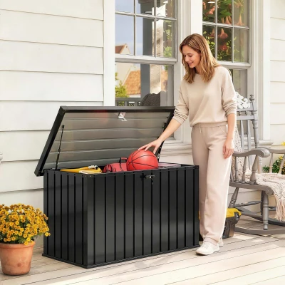 Outsunny Galvanised Steel Garden Storage Box Black 400L