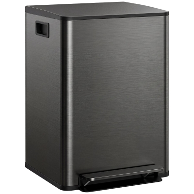 HOMCOM Prullenbak met 2x30L compartimenten, Soft-Close deksel, vingerafdrukbestendig, roestvrij staal, zwart