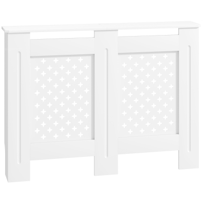 HOMCOM Cache Radiateur Bois Blanc 112x19x81,5 cm Grille Croisée