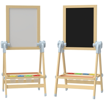 AIYAPLAY Cavalete Infantil com Altura e Ângulo Ajustáveis Dupla Face Quadro Branco Magnético e de Giz  48,5x46,5x70-97 cm Madeira