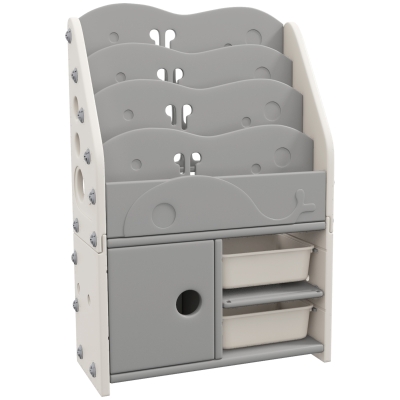 AIYAPLAY Kinderschrank, 4 Regalböden, 2 Aufbewahrungsboxen, HDPE, 67x29x98cm, Hellgrau