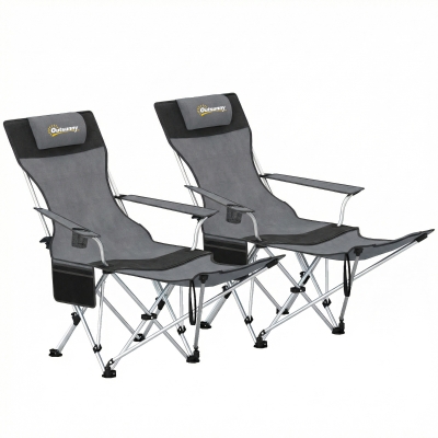 Outsunny Reclining Folding Camping Chairs Set of 2 Grey/Black