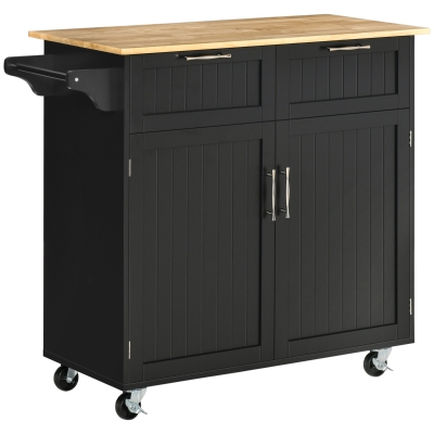 HOMCOM Carrello Cucina in Legno con Armadietto 2 Cassetti Nero
