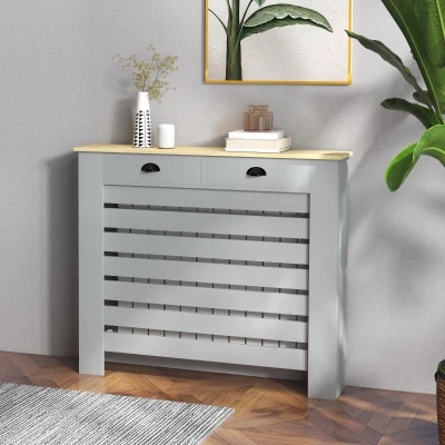 HOMCOM Copritermosifone con 2 Cassetti 111x19x95.5cm Grigio