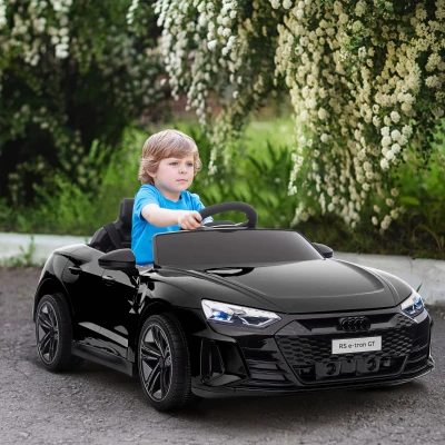 HOMCOM Carro Elétrico AUDI RS E-Tron GT 12V com 2 Motores Faróis LED Buzina Música USB 3-5km/h 103x58x41cm Preto