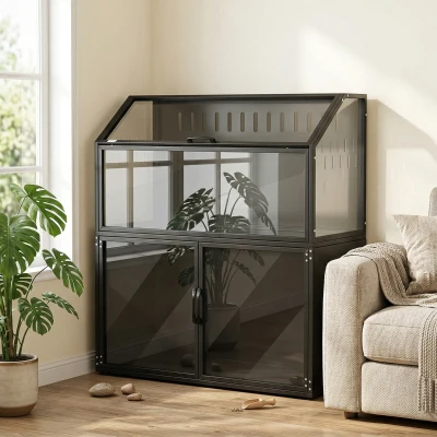 PawHut Cage Hamster Acier Noir avec Armoire de Rangement