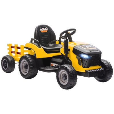 AIYAPLAY 12V Ride-On Tractor with Trailer Yellow