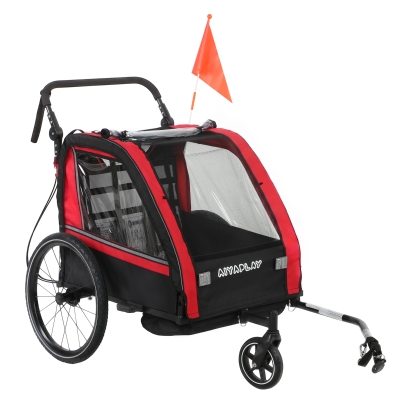 AIYAPLAY Remorque Vélo 2 Places Rouge Guidon Réglable Sécurité