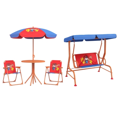 Outsunny Kids Garden Furniture Set with Canopy Red/Blue