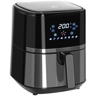 HOMCOM 4.5L Air Fryer, 8-in-1 Digital Air Fryer Oven with Rapid Air Circulation, Temp Control & Timer, Non-stick Basket, Oil-Free Cook, 1500W, Black