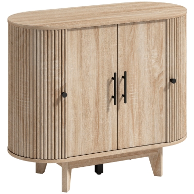 HOMCOM Buffet Ovale Chêne 4 Portes 90x40x76cm Salon Rangement