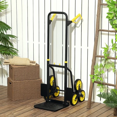 DURHAND Diable Escalier Pliable 120kg Acier 6 Roues Jaune