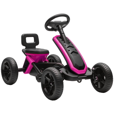 AIYAPLAY Kart Pedais Kart com Rodas Antiderrapantes de EVA Estrutura Metálica Carga 30 kg para Crianças de 2-5 Anos 85,5x49x57 cm Rosa