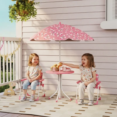 AIYAPLAY Salon Enfant Table 2 Chaises Pliantes Parasol Jungle Rose