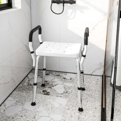 HOMCOM Tabouret Douche Handicapés Hauteur Réglable Blanc