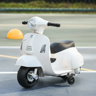 HOMCOM Mota Elétrica Vespa para Crianças com Farol e Buzina 66,5x38x52 cm Branco