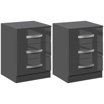 HOMCOM Comodino Moderno Set 2 Pz con 3 Cassetti in Truciolato Grigio