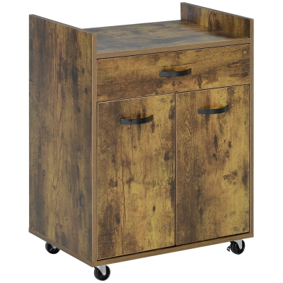 HOMCOM Carrello Cucina con Cassetto, Armadietto e Ruote Marrone
