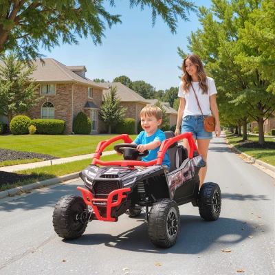 AIYAPLAY Carro Elétrico para Crianças 12V Kawasaki Teryx KRX 1000 com 2 Motores Faróis e USB 100x64x56 cm Vermelho