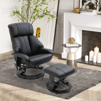 HOMCOM Massagestoel met voetenbank, 10 trilpunten, 145° verstelbare rugleuning, zwart