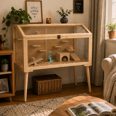 PawHut Hamsterkooi, dwerghamsterverblijf, knaagdierhok met accessoires, drinkfles, 110 x 52 x 101 cm, hout, kunststof