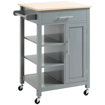 HOMCOM Kitchen Trolley Utility Cart Grey with Open Shelf