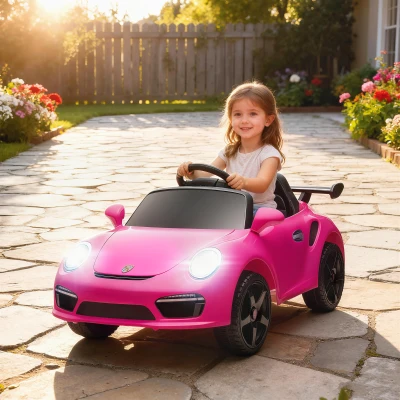 AIYAPLAY Carro Elétrico para Crianças de Polícia  12V com Motor Duplo Sirene Música Sem Fios Buzina Rodas Auxiliares e Faróis LED 105x58x49 cm Rosa