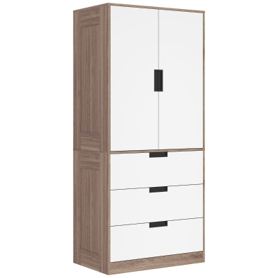 HOMCOM Armoire Moderne 2 Portes 3 Tiroirs avec Tringle Marron