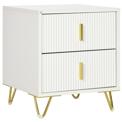 HOMCOM Bedside Table 2 Drawers Metal Frame White