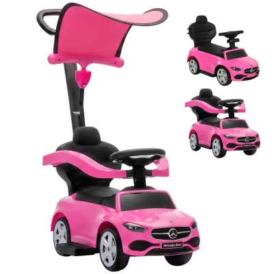 AIYAPLAY Correpasillos 3 en 1 Mercedes-Benz con licencia, barrera de seguridad, espacio de almacenamiento, claxon, 83x40x90cm, Rosa