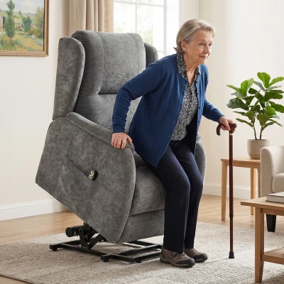 HOMCOM Fernsehsessel Relaxsessel mit Aufstehhilfe für Senioren, Chenille-Optik, mit Fernbedienung und Seitentaschen, Dunkelgrau