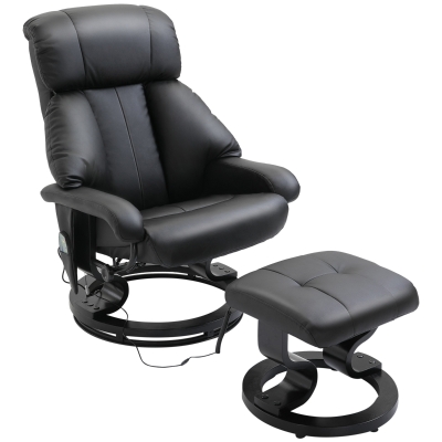 HOMCOM Massagestoel met voetenbank, 10 trilpunten, 145° verstelbare rugleuning, zwart