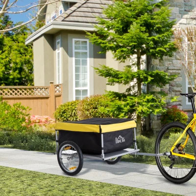 HOMCOM Bicycle Cargo Trailer Folding Oxford Fabric Yellow