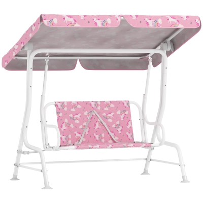 AIYAPLAY Kids 2-Seater Swing Bench with Canopy, Pink