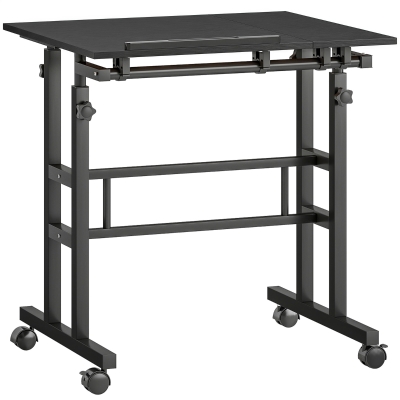 HOMCOM Birou șezut-în-picioare birou reglabil pe înălțime 70 x 60 cm pe roți cu blat înclinat cadru metalic negru