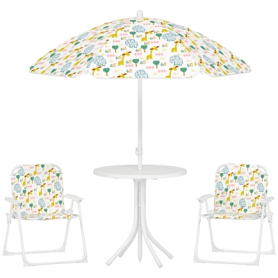 AIYAPLAY Set da Giardino Tavolo, 2 Sedie, Ombrellone Bimbi Bianco