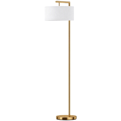 HOMCOM Lámpara de Pie con Pantalla de Tela Lámpara de Pie para Salón con Casquillo E27 (Bombilla no Incluida) Dorado y Blanco