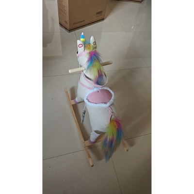 AIYAPLAY Căluț Balansoar pentru Bebelusi Design Unicorn cu Sunet Cal Balansoar Bază din Lemn pentru Copii 1-3 Ani Crem
