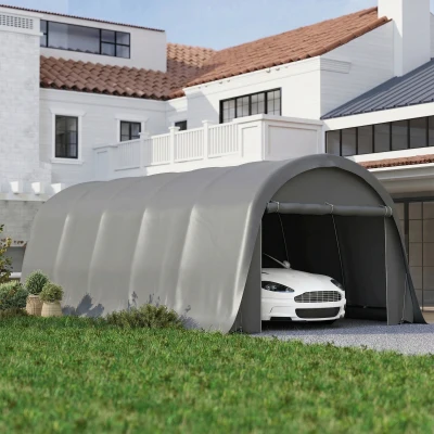 Outsunny Carport 3,6x7,2m Abri Voiture Extérieur Gris Parois Amovibles