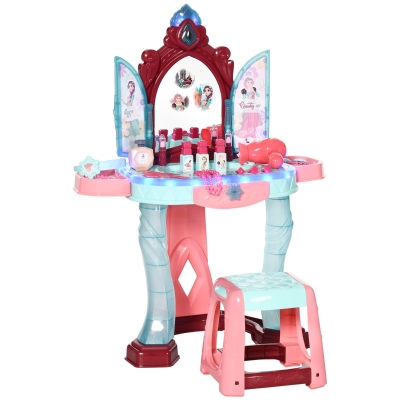 AIYAPLAY Toucador Infantil com Banco Espelho Luz Música e Secador Inclui 31 Acessórios Toucador de Maquilhagem 57x34x73cm Multicor