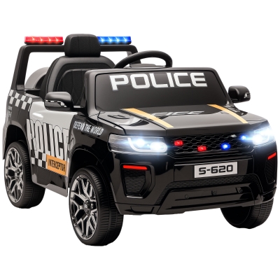AIYAPLAY Coche Eléctrico para Niños de Policía con Mando a Distancia Motor Doble Sirena Suspensión en 4 Ruedas y Faros Negro