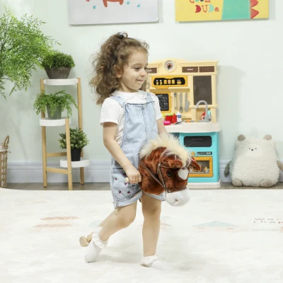 AIYAPLAY Cavalo com Pau de Madeira Sons e Rodas Cavalo de Brinquedo 95x25x27 cm Castanho