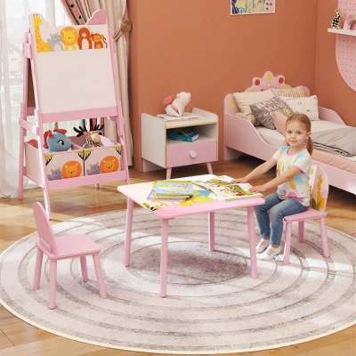 AIYAPLAY Mesa e Cadeiras para Crianças com Estampados de Animais para Meninos e Meninas de 3-8 Anos para Casa Escola Infantil Rosa