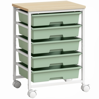 HOMCOM 6-Tier Metal Kitchen Storage Trolley 5 Drawers Green