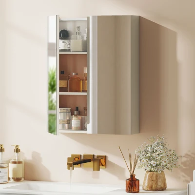 HOMCOM Wall-Mounted Mirror Cabinet w/ Shelf White