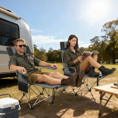 Outsunny Reclining Folding Camping Chairs Set of 2 Grey/Black