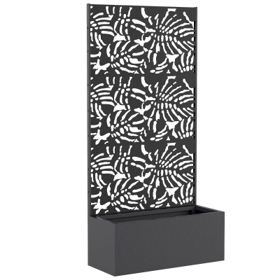 Outsunny Jardinière avec treillis, bac à fleurs, avec brise-vue, pour plantes grimpantes, métal, 90 x 35 x 180 cm, noir